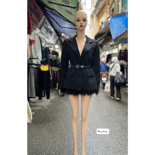 Áo vest blaze phối lông vũ kèm đai Eva hamichi