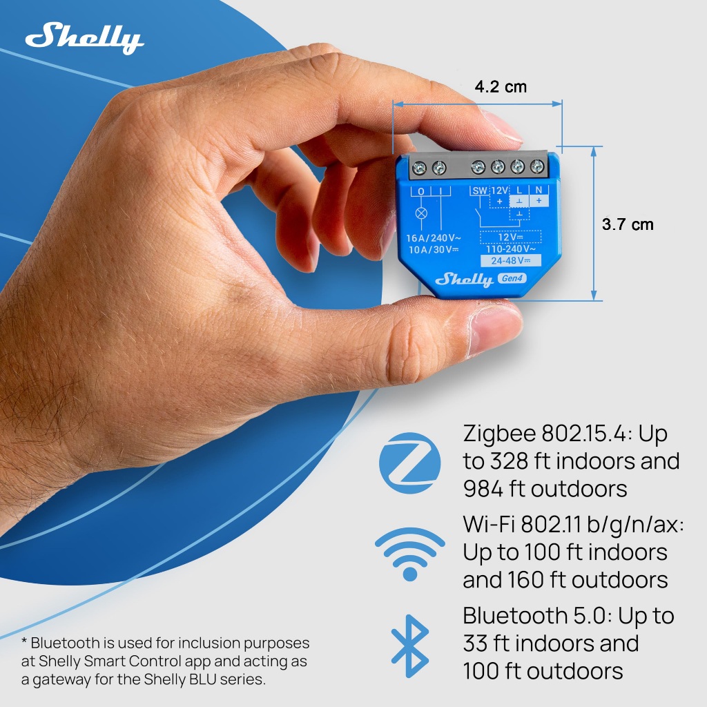 Công tắc thông minh Shelly 1 Gen4 WiFi 16A 1 kênh điều khiển từ xa qua điện thoại hỗ trợ Alexa Google Home