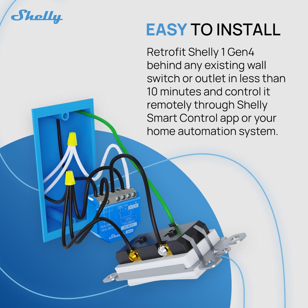 Công tắc thông minh Shelly 1 Gen4 WiFi 16A 1 kênh điều khiển từ xa qua điện thoại hỗ trợ Alexa Google Home