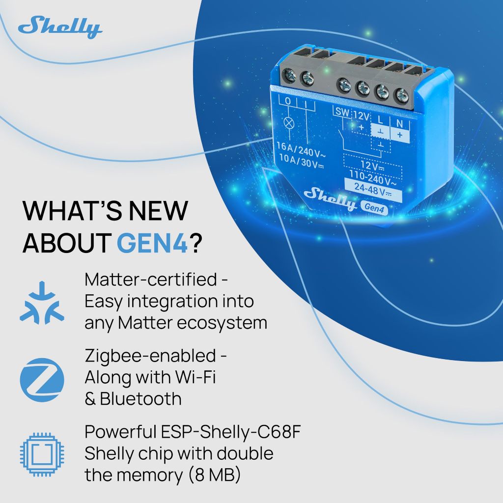 Công tắc thông minh Shelly 1 Gen4 WiFi 16A 1 kênh điều khiển từ xa qua điện thoại hỗ trợ Alexa Google Home