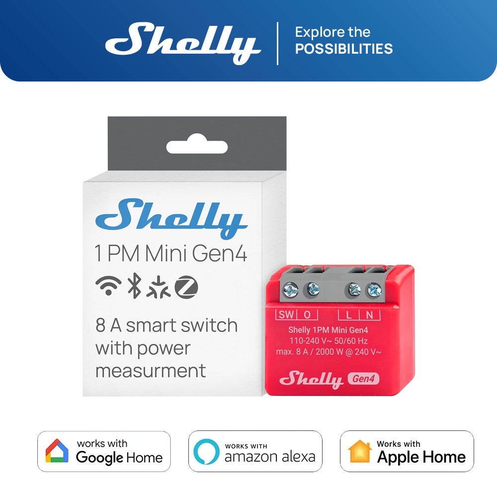 Công tắc wifi thông minh Shelly 1PM Mini Gen4 đo điện điều khiển từ xa qua điện thoại hẹn giờ bật tắt