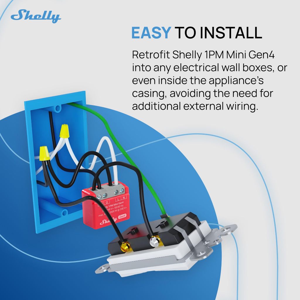 Công tắc wifi thông minh Shelly 1PM Mini Gen4 đo điện điều khiển từ xa qua điện thoại hẹn giờ bật tắt
