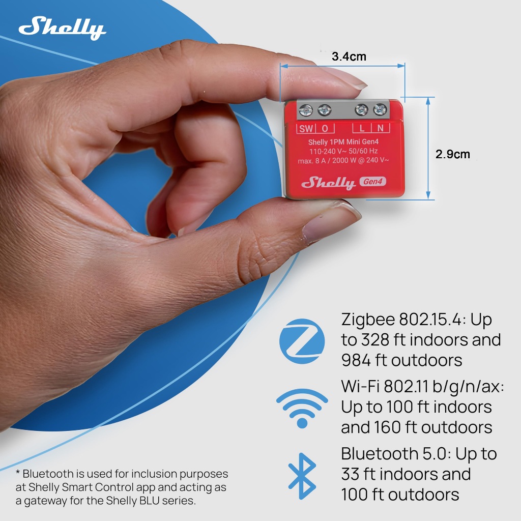 Công tắc wifi thông minh Shelly 1PM Mini Gen4 đo điện điều khiển từ xa qua điện thoại hẹn giờ bật tắt