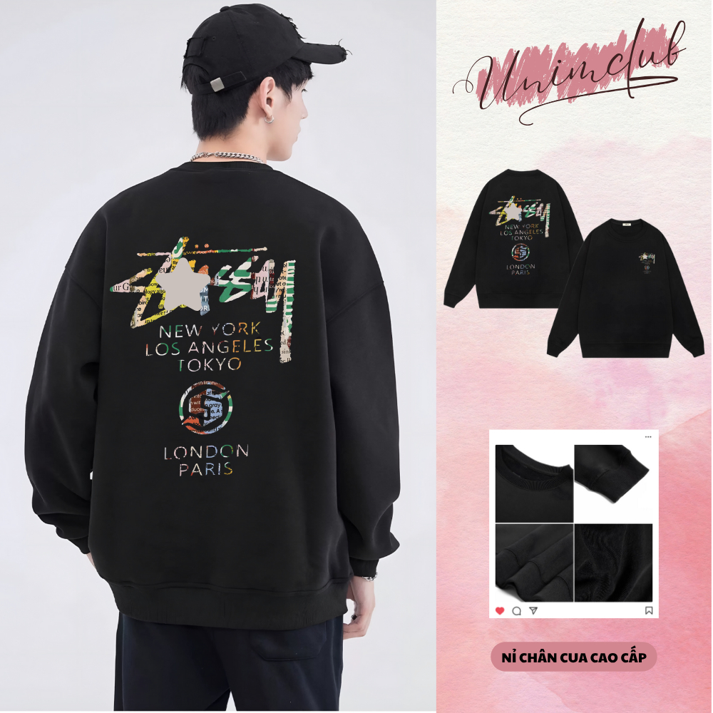 Áo Sweater Stu.ssy Form Rộng Âu Mỹ Chất Liệu Nỉ Chân Cua Cotton Không Bai Nhão Bảo Hành Hình In Chống Bong Nứt