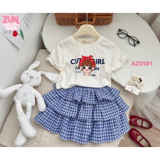 Set Đồ Bé Gái Cute Girl AZD581 Áo Thun Cotton Co Giãn 4C Và Chân Váy Tầng Xòe