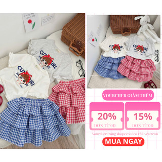 Set Đồ Bé Gái Cute Girl AZD581 Áo Thun Cotton Co Giãn 4C Và Chân Váy Tầng Xòe