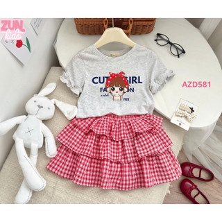 Set Đồ Bé Gái Cute Girl AZD581 Áo Thun Cotton Co Giãn 4C Và Chân Váy Tầng Xòe
