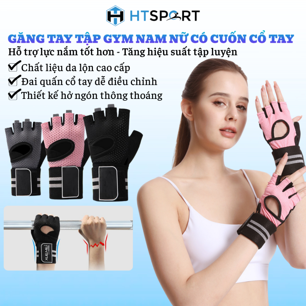 Găng Tay Tập Gym Nam Nữ Có Cuốn, Bao Tay Tập Tạ Thể Hình Xà Đơn Thể Thao Có Cuốn Cổ Tay