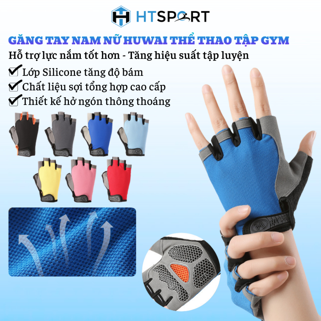 Găng Tay Nam Nữ Huwai Hạt Nhựa Chống Nắng, Tập Gym Tập Thể Thao Chuyên Nghiệp