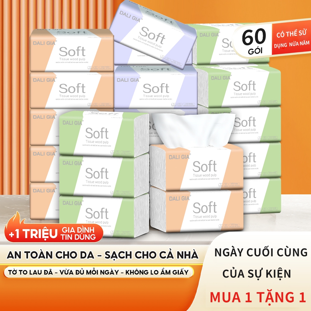 Thùng 30 gói giấy ăn rút chỉ 99K/  Top DALI GIA 3 màu cao cấp Miễn phí vận chuyển , mềm mịn, thùng 30/60/120 gói