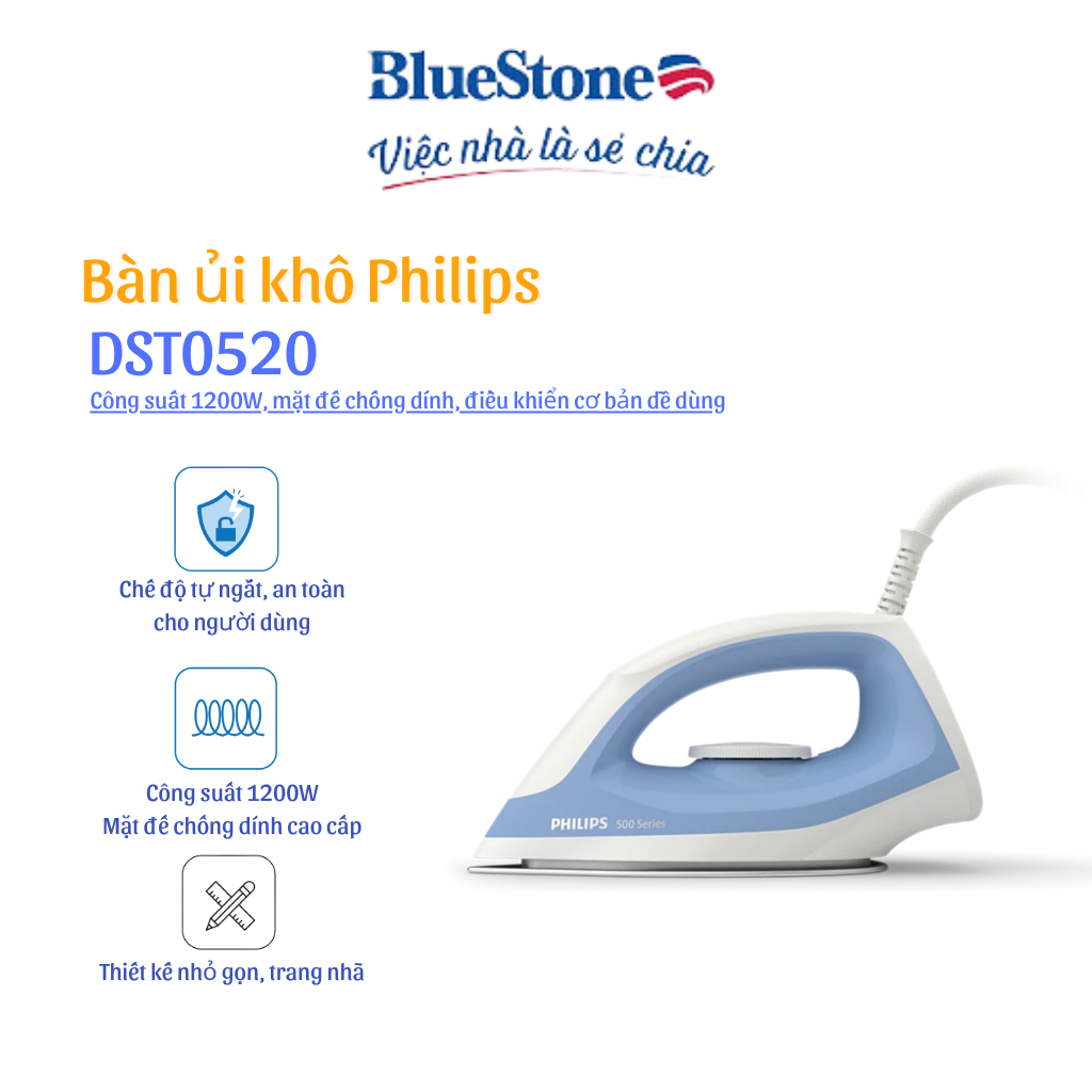 Bàn ủi khô Philips DST0520/20 Công suất 1200W Hàng chính hãng Bảo hành ...
