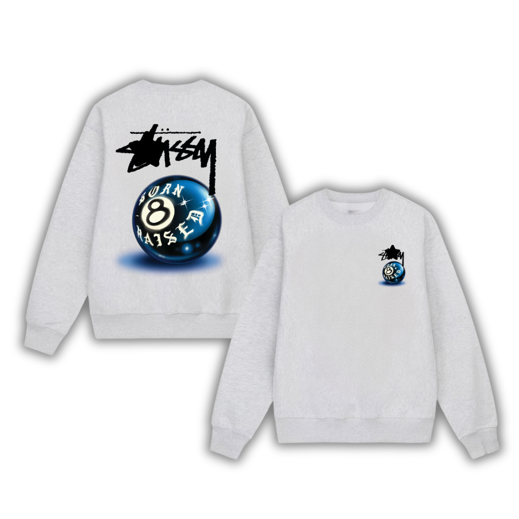 Áo Sweater Stu.ssy Billard Xanh Số 8 Chất Liệu nỉ Chân Cua Xuất Khẩu Cao Cấp Không