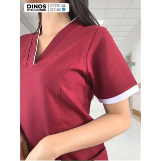 Bộ Scrubs Nam Nữ Dinos Vải Cotton, Màu Đỏ Đô - Làm Đồng Phục Spa, Thẩm Mỹ Viện, Trường Mầm Non