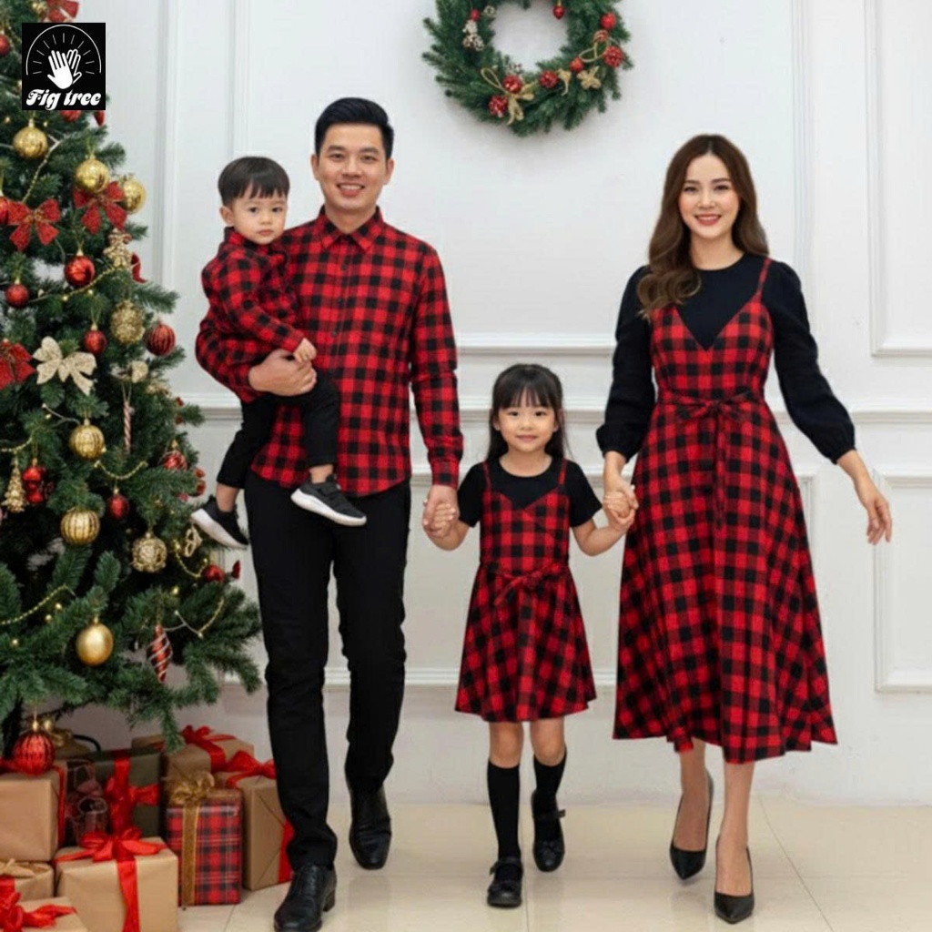 Set Đồ Gia Đình Fig Tree Caro Đỏ, Gia Đình Du Lịch, Picnic Cực Model, Set Yếm Nữ Kèm Thun, MS 122A