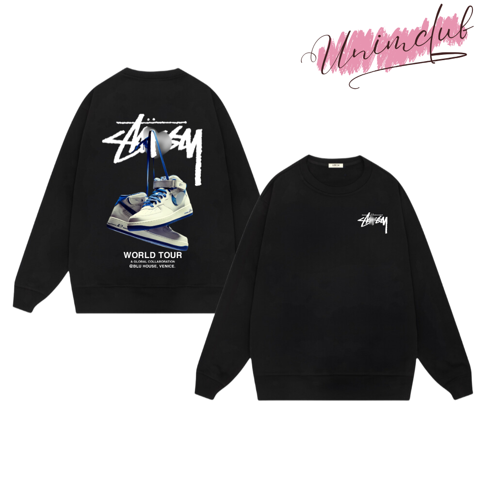 Áo Sweatshirt Dài Tay Hình In Chống Bong Nứt Stu.ssy Form Dáng Rộng Âu Mỹ Nam Nữ Unisex Chất Liệu Nỉ Cotton Cao Cấp
