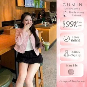 Áo khoác tweed GUMIN thiết kế áo dáng ngắn cổ tròn phối khuy đá sang trọng, áo khoác nữ thu đông dày dặn cao cấp