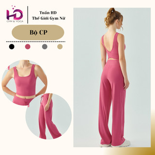 Bộ Tập Yoga Nữ Ống Rộng TUẤN HD (Mã CP) - Set Áo Lưng Xoắn & Quần Dây Rút Thể Thao Tôn Dáng