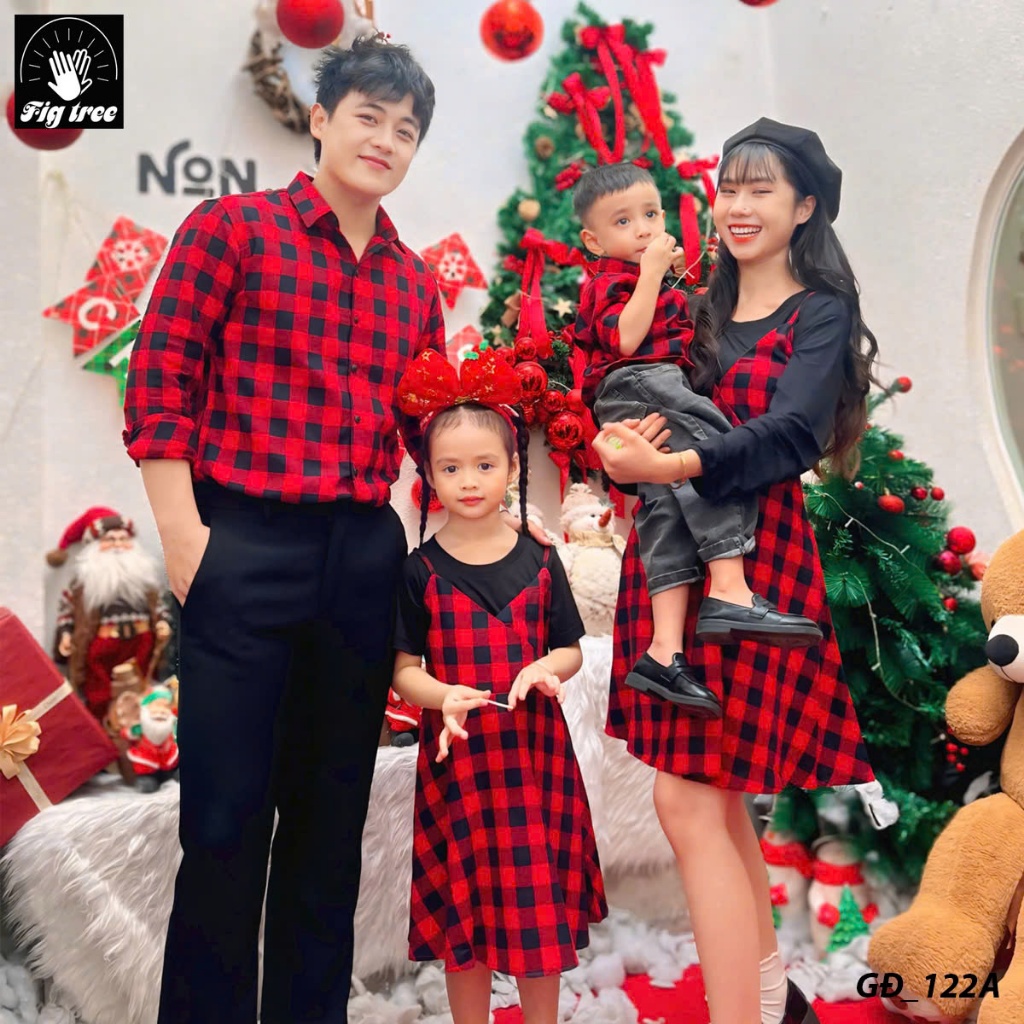 Set Đồ Gia Đình Fig Tree Caro Đỏ, Gia Đình Du Lịch, Picnic Cực Model, Set Yếm Nữ Kèm Thun, MS 122A