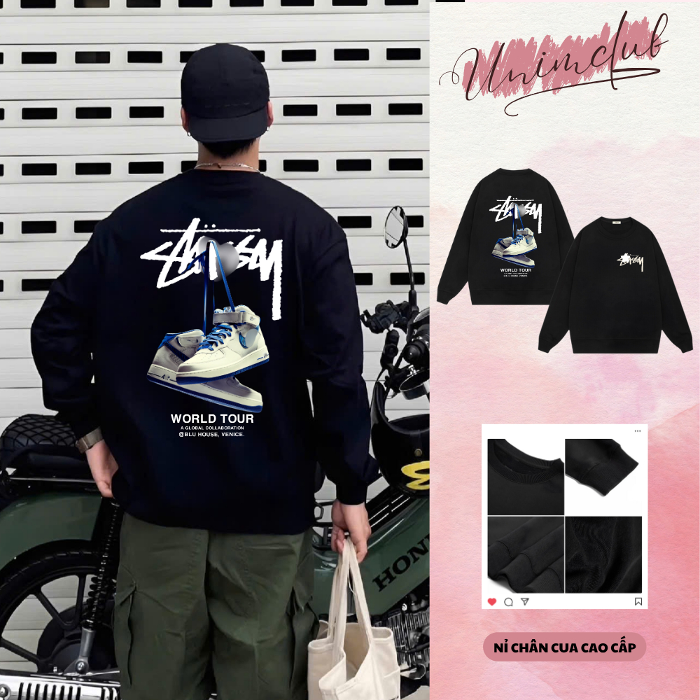 Áo Sweatshirt Dài Tay Hình In Chống Bong Nứt Stu.ssy Form Dáng Rộng Âu Mỹ Nam Nữ Unisex Chất Liệu Nỉ Cotton Cao Cấp