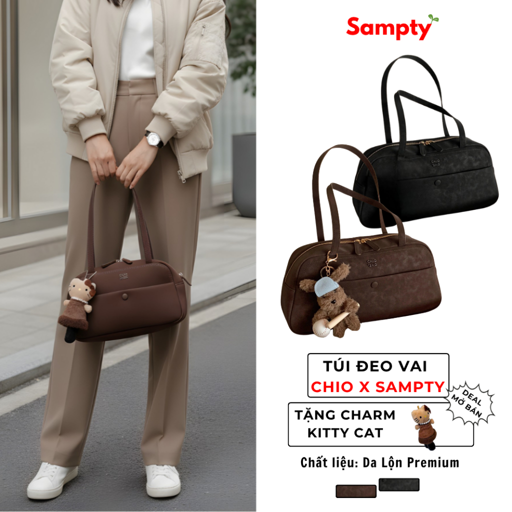 [TẶNG CHARM MÈO KITTY] - Túi Đeo Vai 𝐒𝐚𝐦𝐩𝐭𝐲 Chio Da Lộn Premium Dáng Mềm Đi Chơi Đi Làm Công Sở