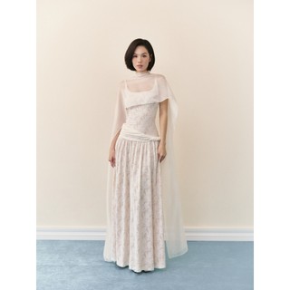 Áo choàng OLV voan mỏng khoác ngoài Ivory Organza Draped Capelet thanh lịch dễ phối (Không kèm đầm)