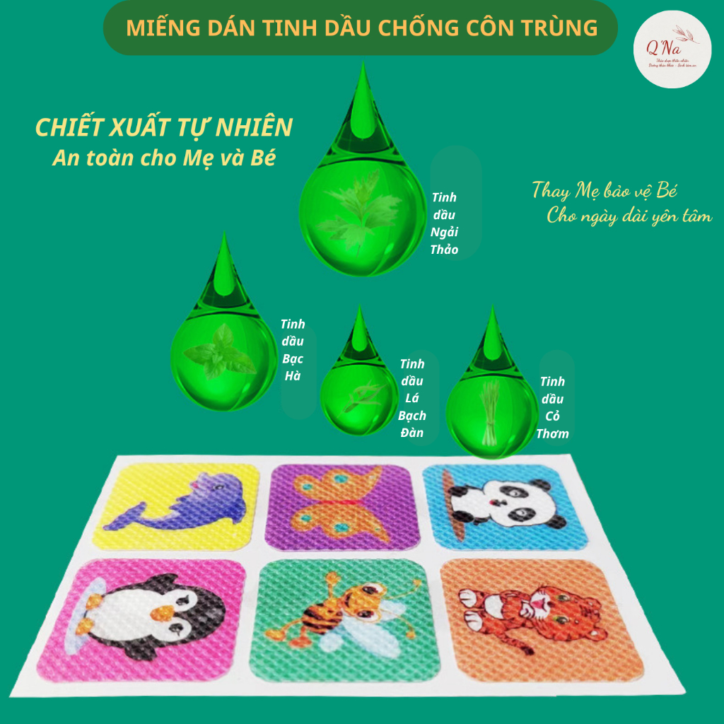 Miếng dán tinh dầu chống côn trùng, chống muỗi, chiết xuất tự nhiên an toàn cho mẹ bầu và trẻ nhỏ