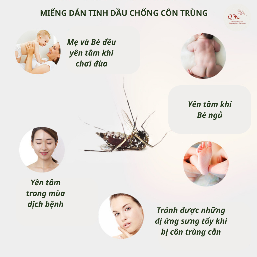 Miếng dán tinh dầu chống côn trùng, chống muỗi, chiết xuất tự nhiên an toàn cho mẹ bầu và trẻ nhỏ