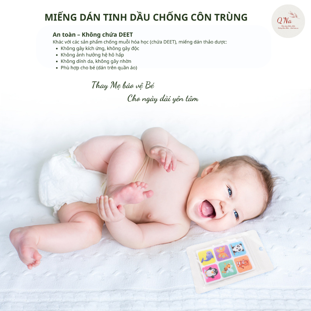 Miếng dán tinh dầu chống côn trùng, chống muỗi, chiết xuất tự nhiên an toàn cho mẹ bầu và trẻ nhỏ