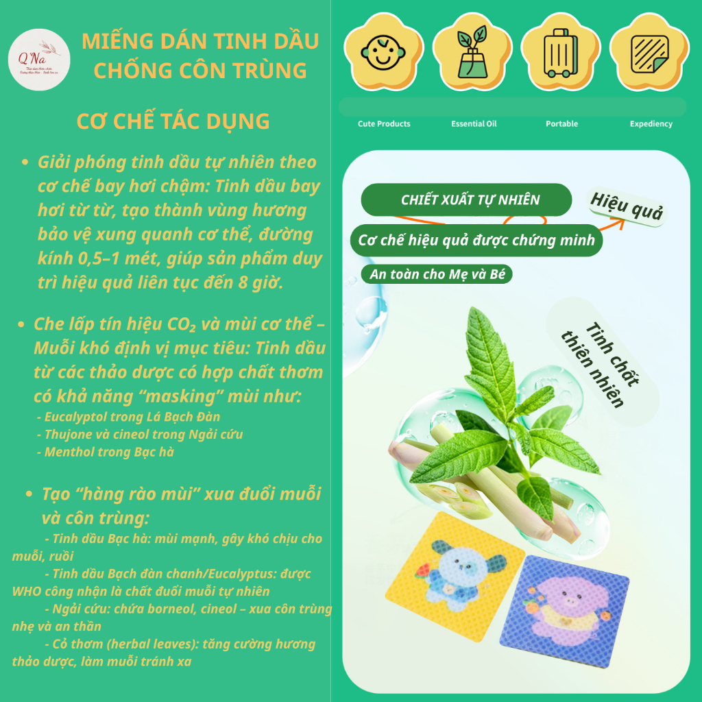 Miếng dán tinh dầu chống côn trùng, chống muỗi, chiết xuất tự nhiên an toàn cho mẹ bầu và trẻ nhỏ