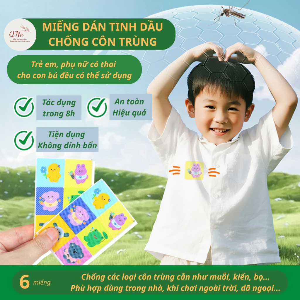 Miếng dán tinh dầu chống côn trùng, chống muỗi, chiết xuất tự nhiên an toàn cho mẹ bầu và trẻ nhỏ