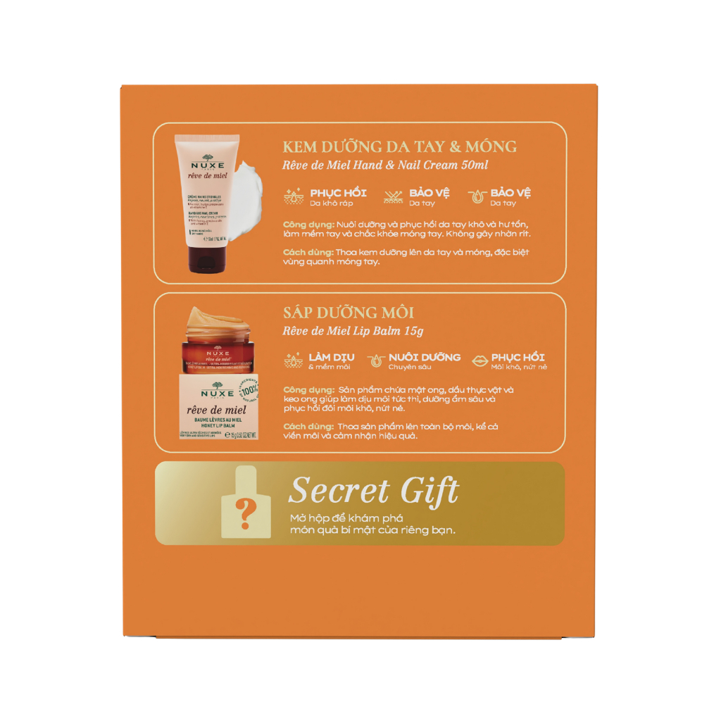 Bộ quà tặng Nuxe Bee Loved Gift (Gồm Kem dưỡng da tay 50ml & Sáp dưỡng môi 15g & Dầu dưỡng 10ml & Túi cầm tay)