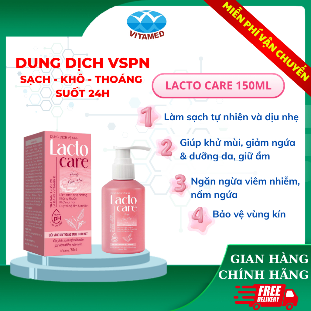 Dung Dịch Vệ Sinh Lacto Care Hương Nước Hoa Chai 150ML - Chiết Xuất Từ Trà Xanh Và Lô Hội Giúp Duy Trì Độ Ẩm