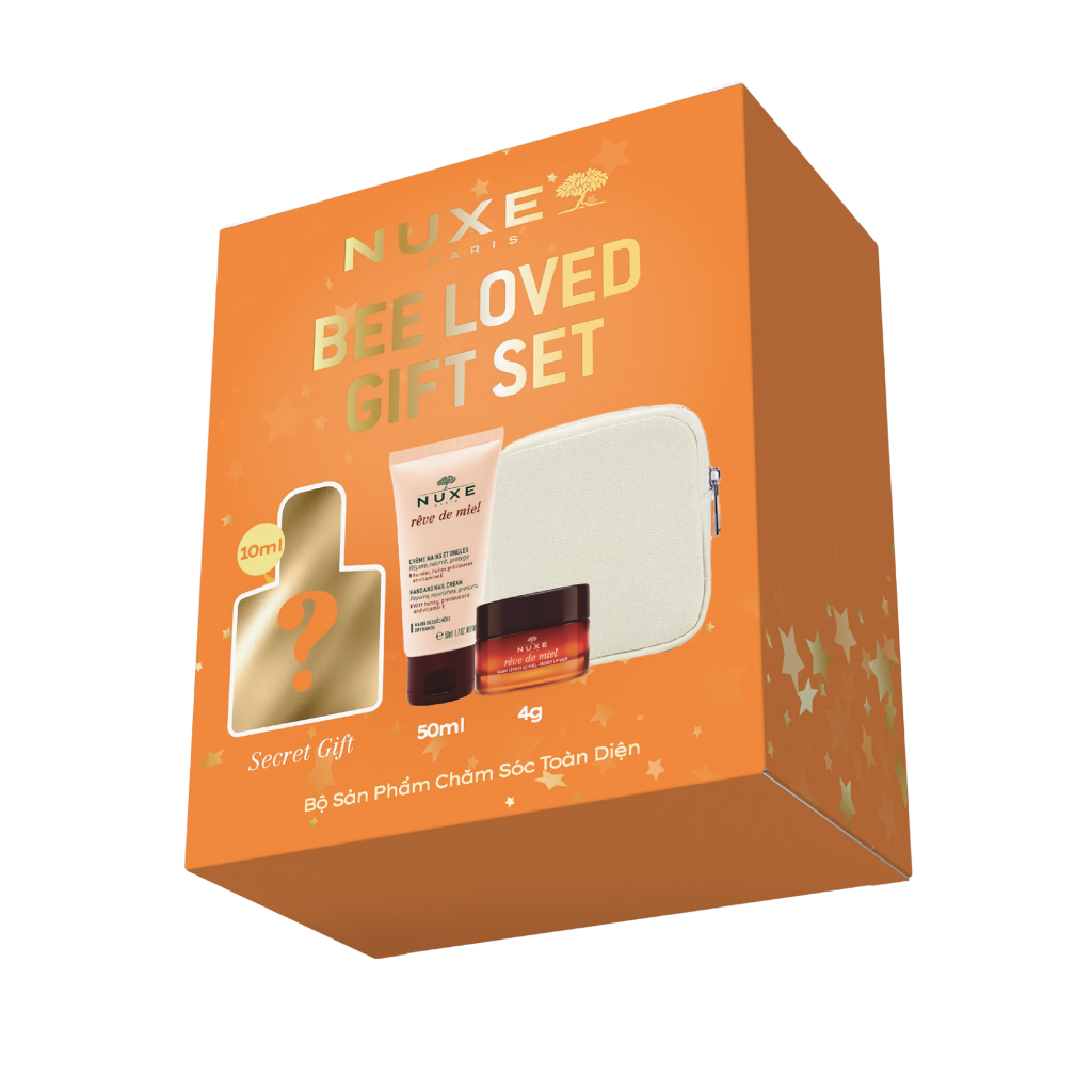 Bộ quà tặng Nuxe Bee Loved Gift (Gồm Kem dưỡng da tay 50ml & Sáp dưỡng môi 15g & Dầu dưỡng 10ml & Túi cầm tay)