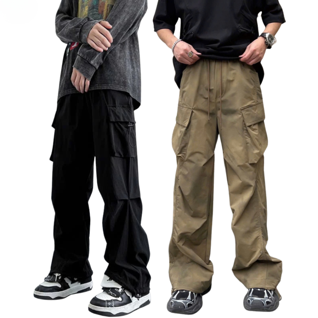 Quần kaki ống rộng túi hộp Nam Hàn Quốc,quần jogger lưng chun có dây rút,3 màu,co giãn,cá tính k1