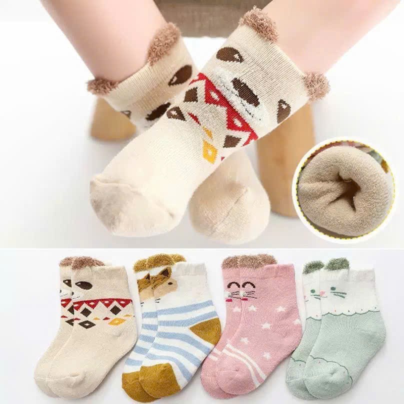 Set 4 đôi tất lót lông cho bé – mềm mại, ấm áp, siêu dễ thương T144 mesocshop