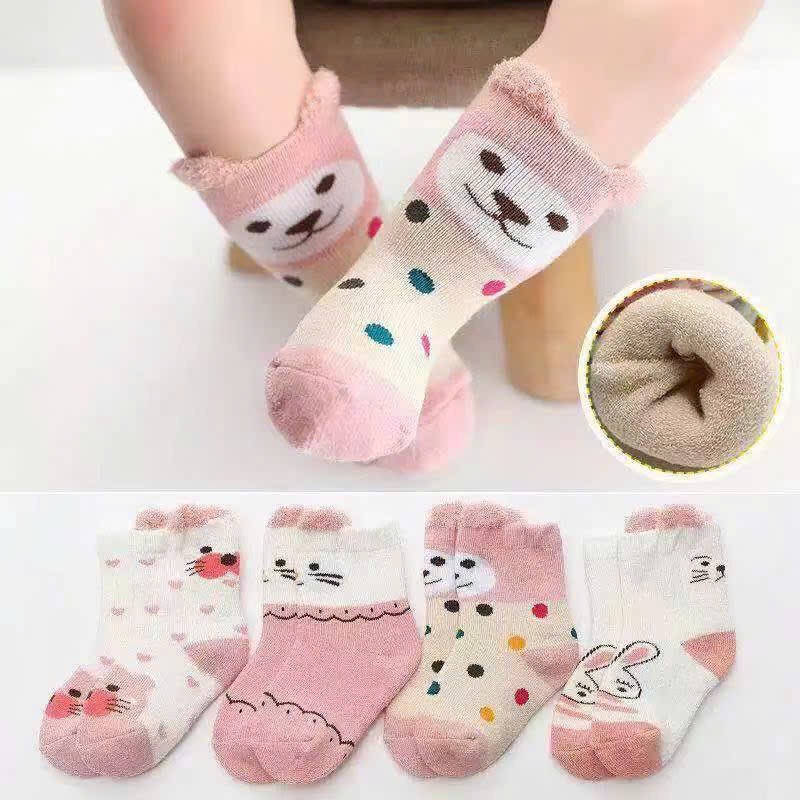 Set 4 đôi tất lót lông cho bé – mềm mại, ấm áp, siêu dễ thương T144 mesocshop