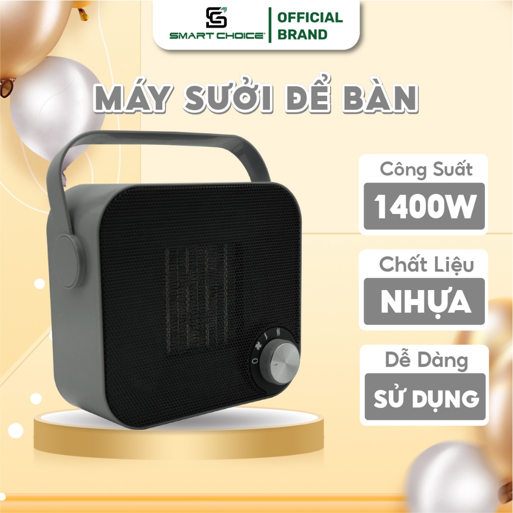 Máy Sưởi Để Bàn SmartChoice SCG-SB001, Quạt Sưởi Gốm Mini 1400W, Làm Ấm Góc Rộng Nóng Nhanh Nhỏ Gọn