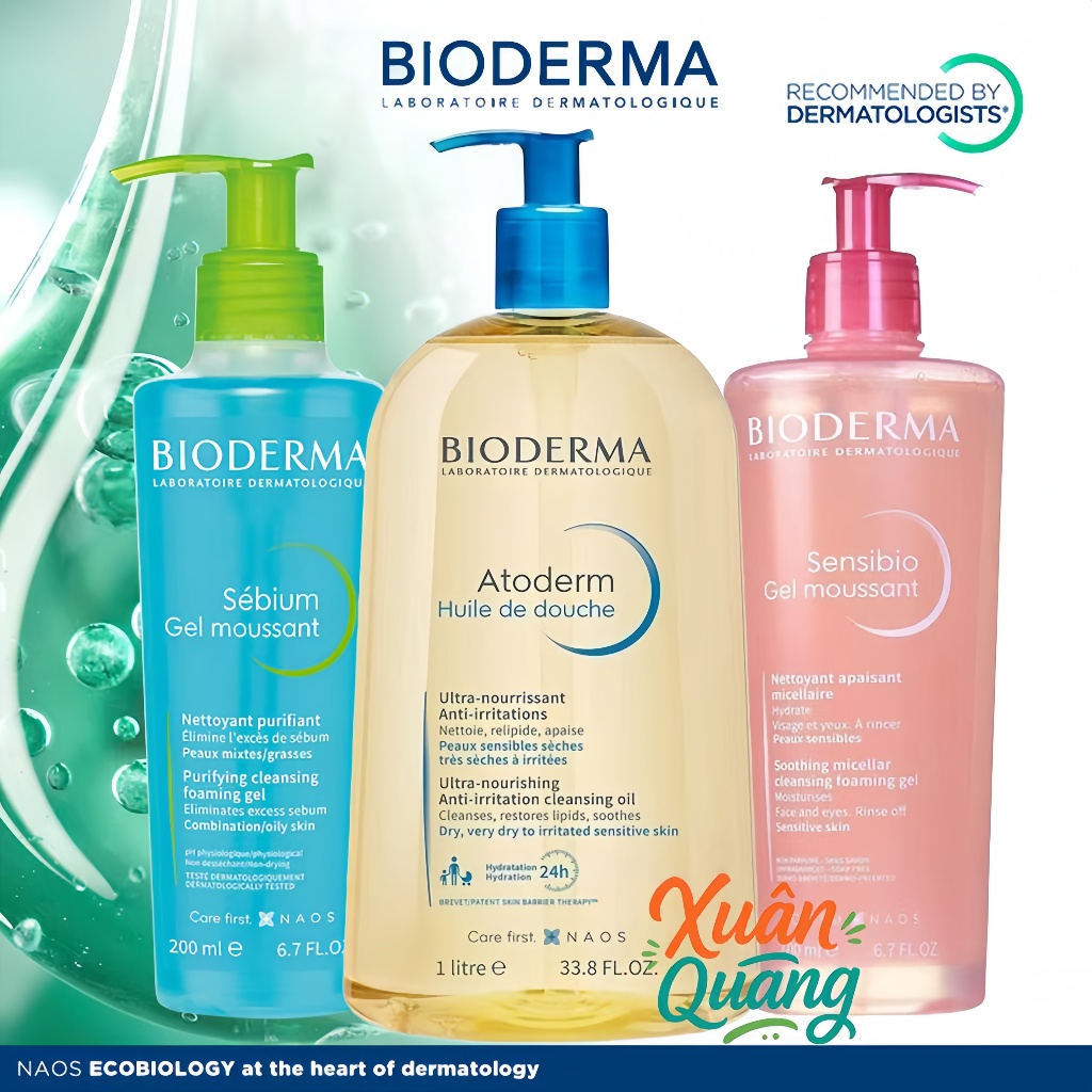 Dầu tắm giúp làm sạch Bioderma Atoderm Huile De Douche 1L / Gel rửa mặt tạo bọt Bioderma Sensibio / Sebium Gel Moussant
