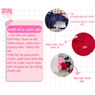 Set Thể Thao Bé Gái Áo Polo Alo & Chân Váy Lưng Thun AZB596 – Cotton Cá Sấu Mềm, Màu Tươi Sáng