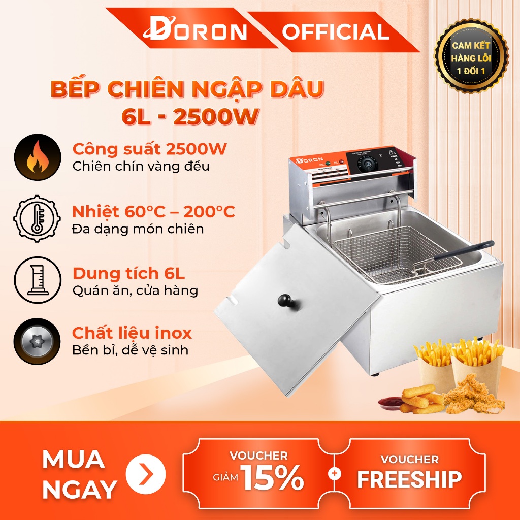 Bếp chiên nhúng điện DORON 2500W đa năng chiên gà rán, khoai tây, đồ ăn nhanh