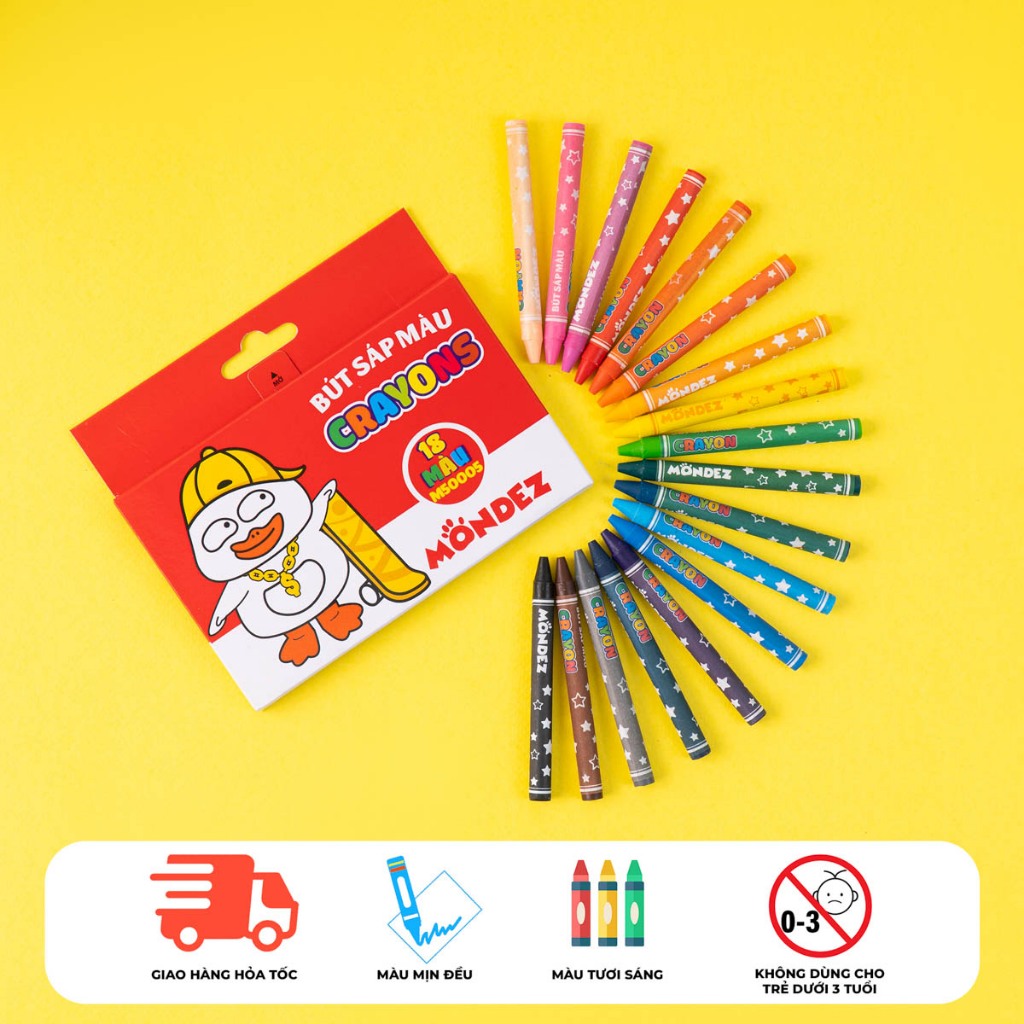 Hộp Sáp 18 Màu MONDEZ, Màu Tươi Sáng, Chất Liệu Bám Giấy Tốt, Dễ Dàng Rửa Sạch, An Toàn Phù Hợp Cho Bé M50005