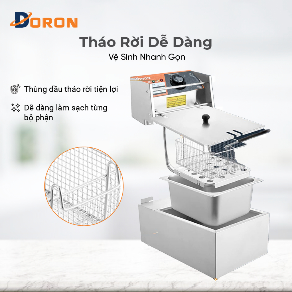 Bếp chiên nhúng điện DORON 2500W hệ thống gia nhiệt kép nóng nhanh, sôi mạnh