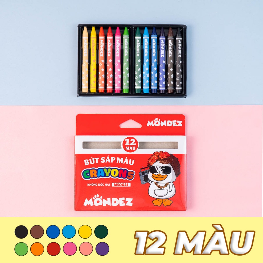 Bút Sáp 12 Màu Chuẩn Màu Không Độc Hại Bảo Vệ Môi Trường Có Khay Đựng Dễ Dàng Sử Dụng Cho Bé Tập Tô M50021