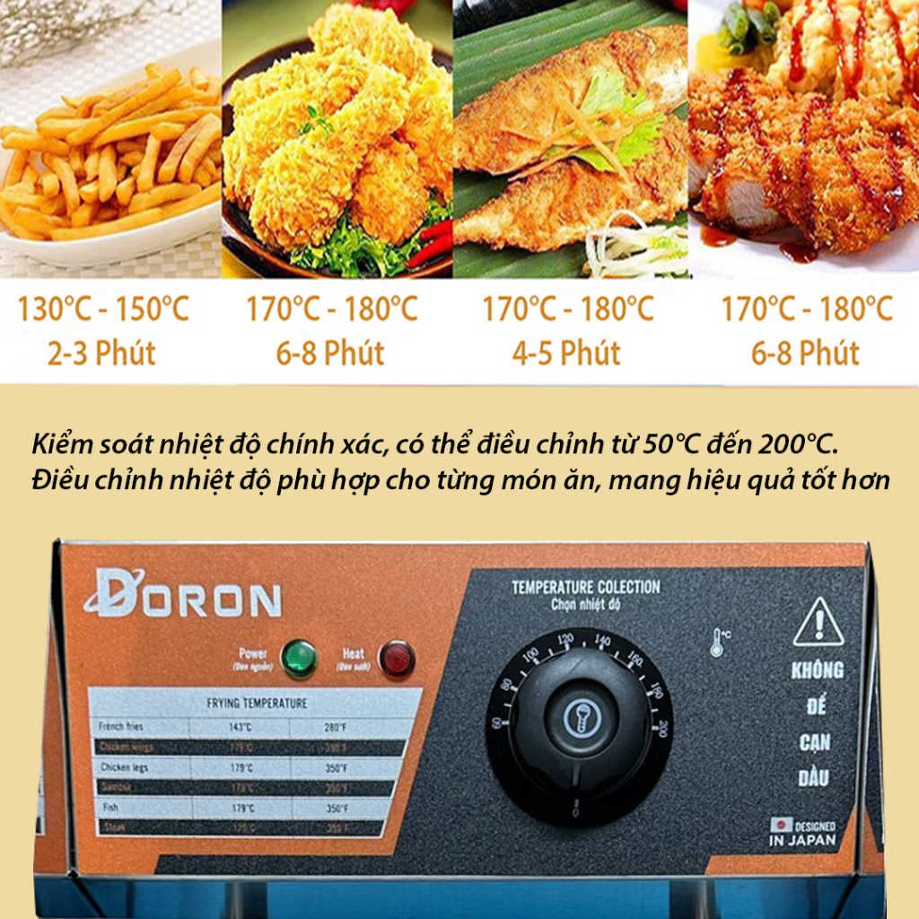 Bếp chiên nhúng điện DORON 2500W đa năng chiên gà rán, khoai tây, đồ ăn nhanh