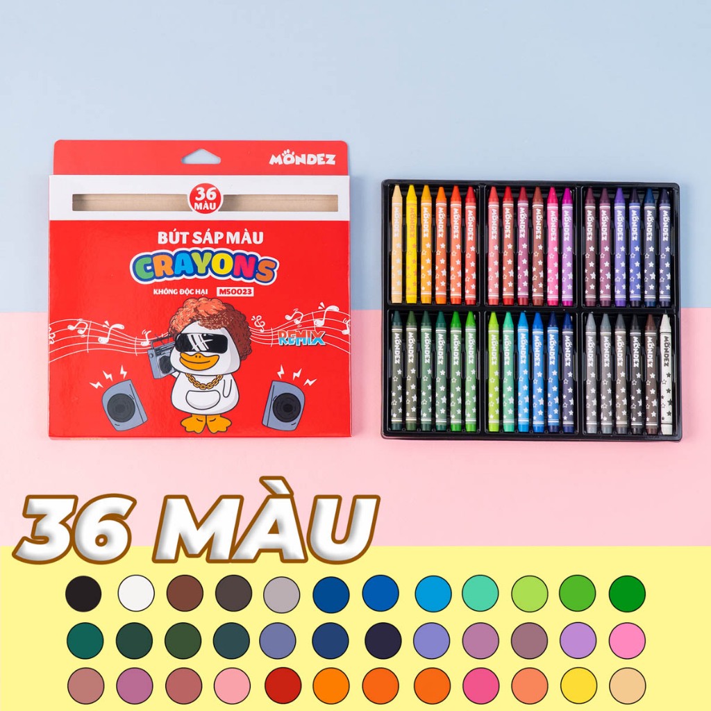Bút Sáp 36 Màu Chuẩn Màu Không Độc Hại Bảo Vệ Môi Trường Có Khay Đựng Màu Mịn Bám Giấy Tốt Cho Bé Tập Tô M50023
