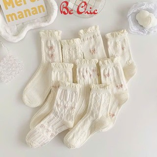 Tất cổ cao, tất nữ hoạ tiết hình hoa nền trắng dễ thương T783 BC_CHIC LINGERIE