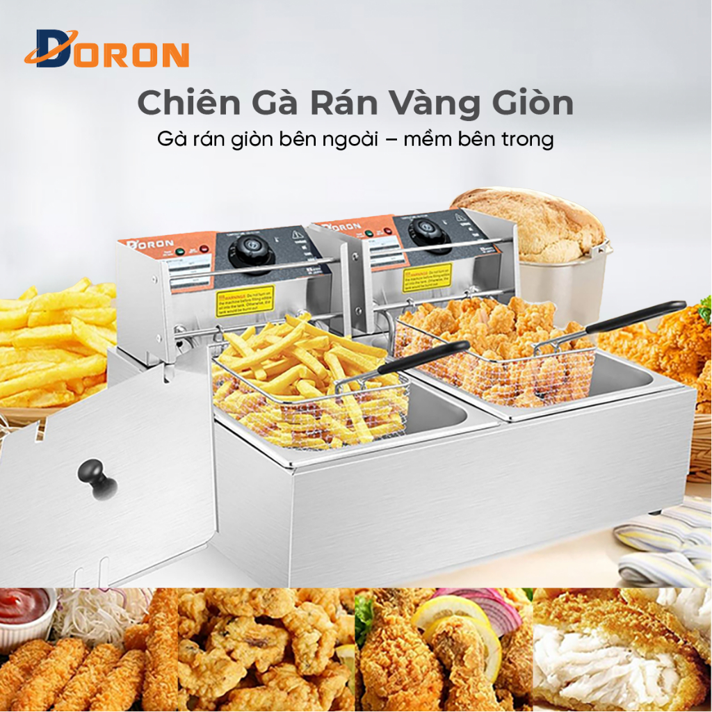 Bếp chiên ngập dầu DORON 12L đôi - 5000W nhiệt độ cao, sôi cực nhanh