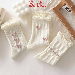 Tất cổ cao, tất nữ hoạ tiết hình hoa nền trắng dễ thương T783 BC_CHIC LINGERIE