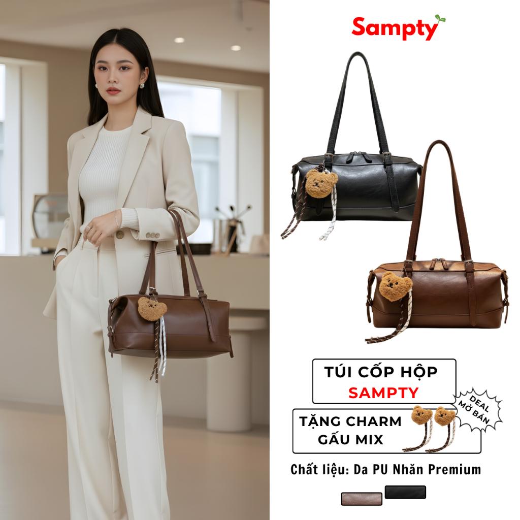[TẶNG CHARM GẤU MIX] Túi Cốp Hộp 𝐒𝐚𝐦𝐩𝐭𝐲 Đứng Form Da PU Premium Mềm