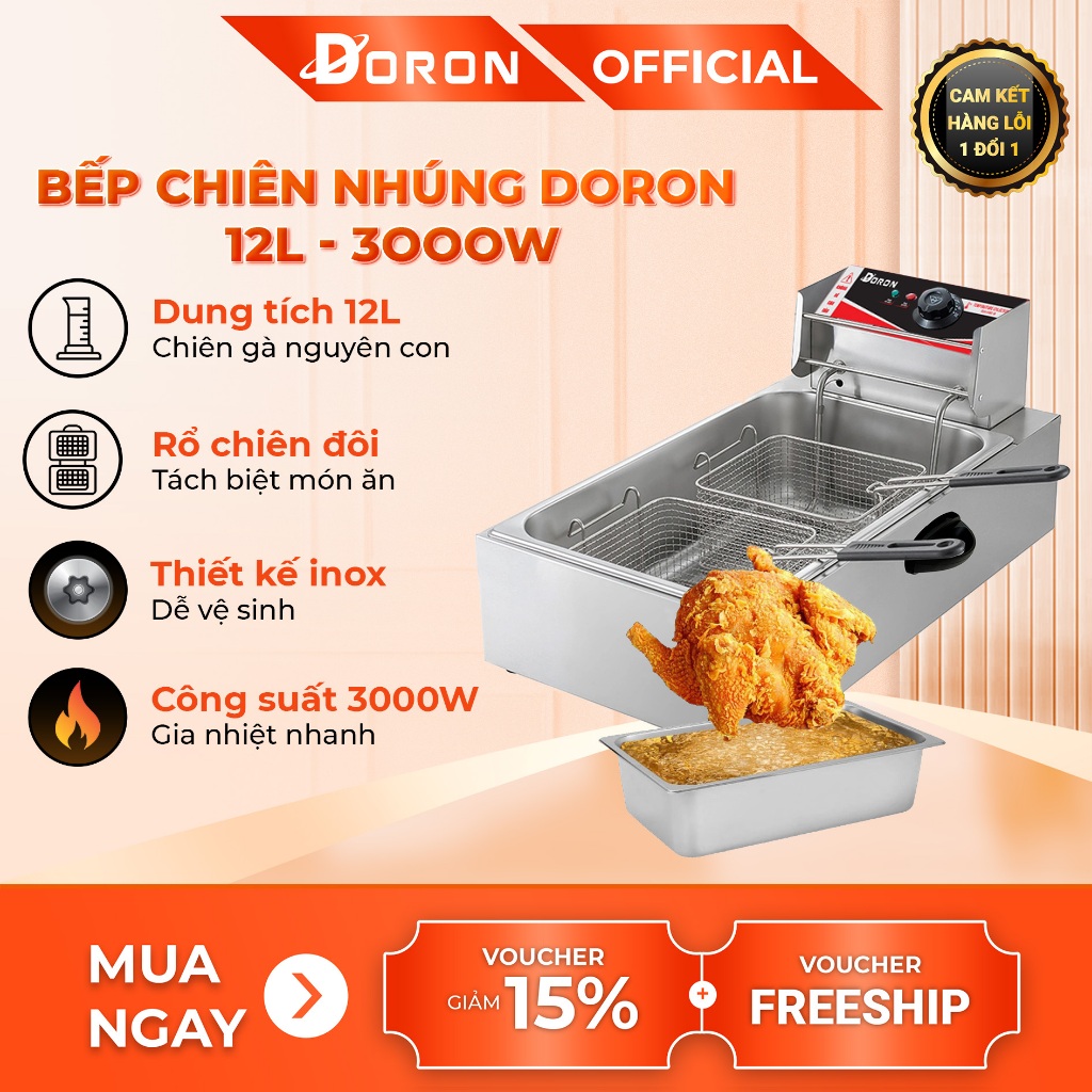 Bếp chiên nhúng 12L DORON 3000W nhiệt độ cao, sôi cực nhanh